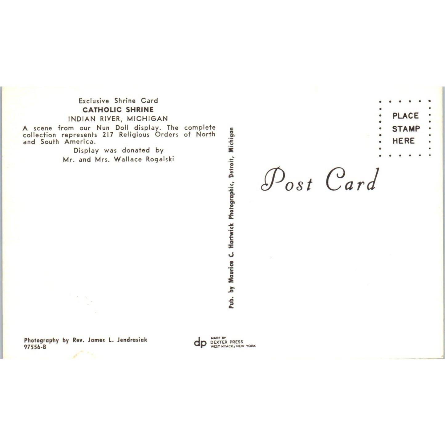 Exclusive Shrine Card Catholic Shrine Indian River MI Original Postcard PB10