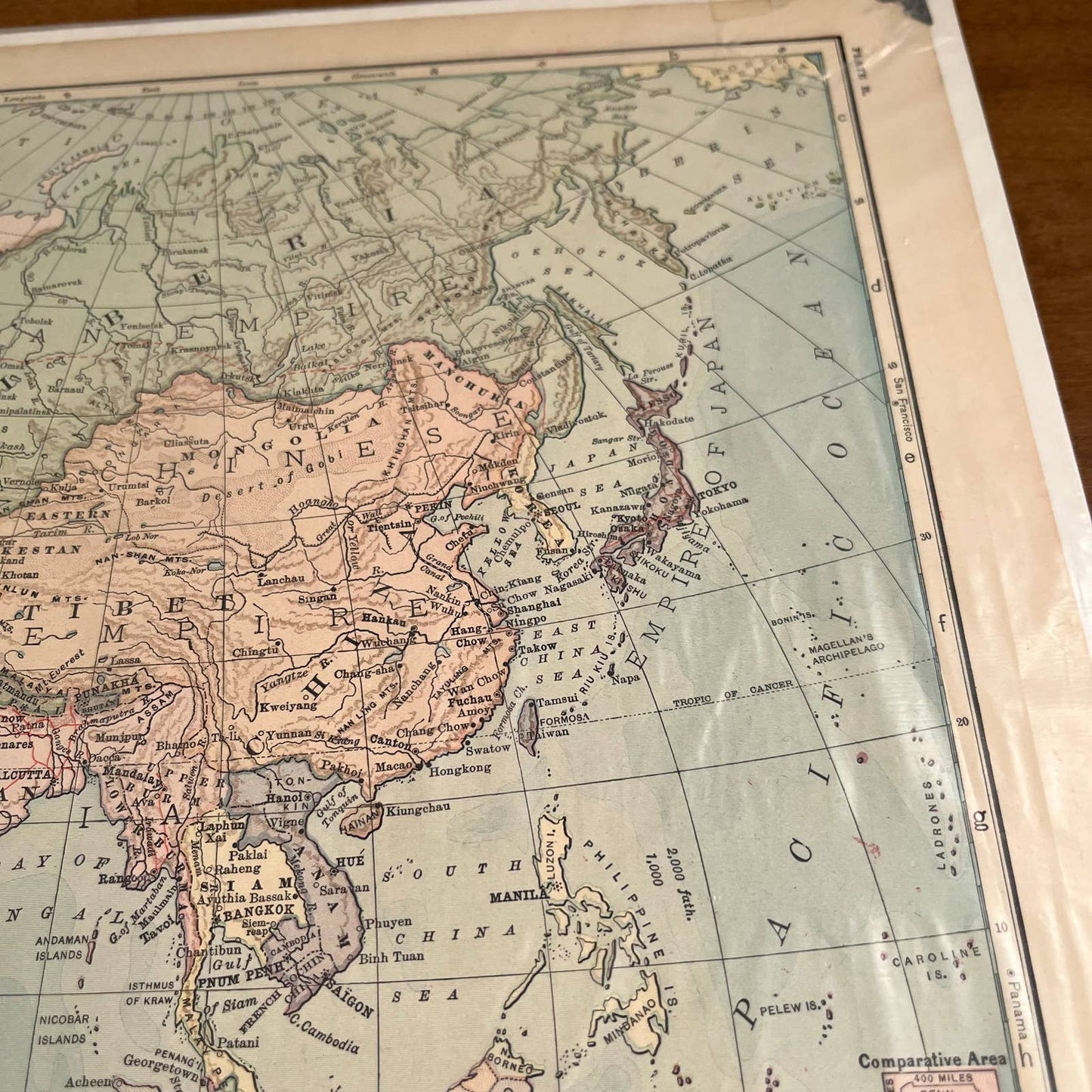 Antique 1903 Map of ASIA Color 10 x 12” FL5