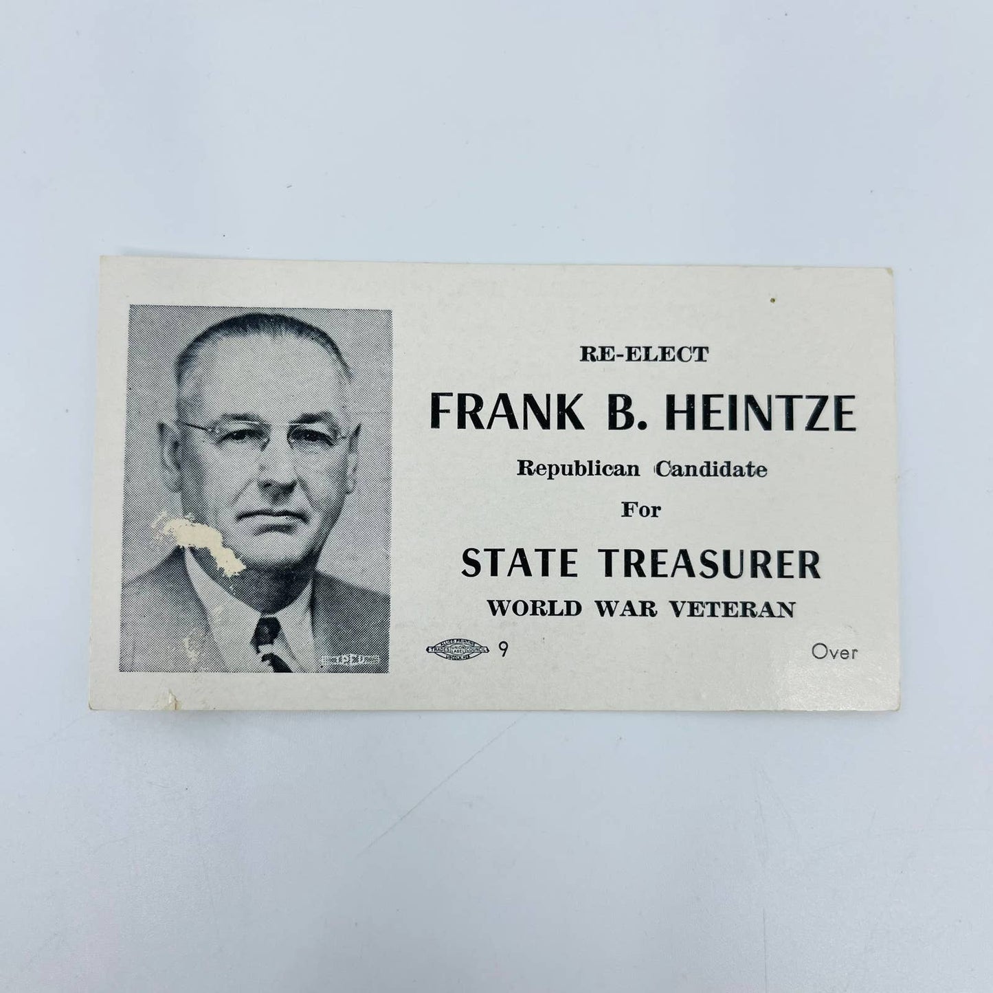 1930s Political Hat Check Card Frank B. Heintze Nebraska State Treasurer SA7