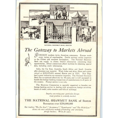 c1920 Harper's Magazine Ad - National Shawmut Bank of Boston TF6-1