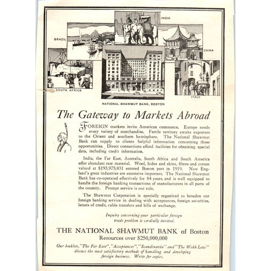 c1920 Harper's Magazine Ad - National Shawmut Bank of Boston TF6-1