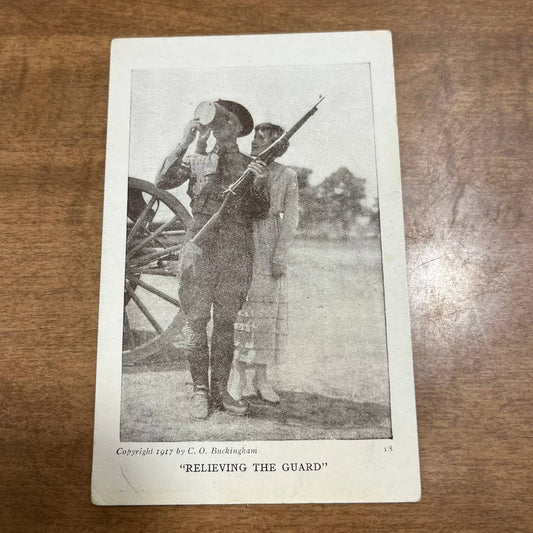 Antique 1917 RPPC Postcard WWI Soldier Relieving the Guard CO Buckingham PA1