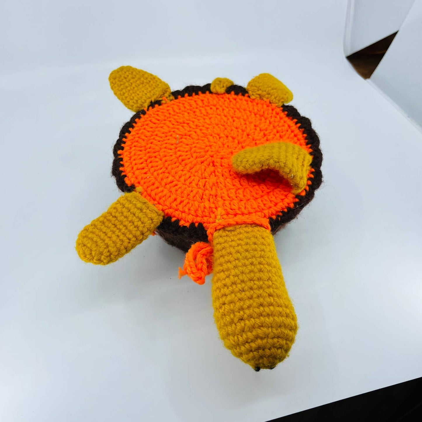 Vintage Retro 70s Kitschy Crocheted Turtle Brown Yellow Orange 11” TB8