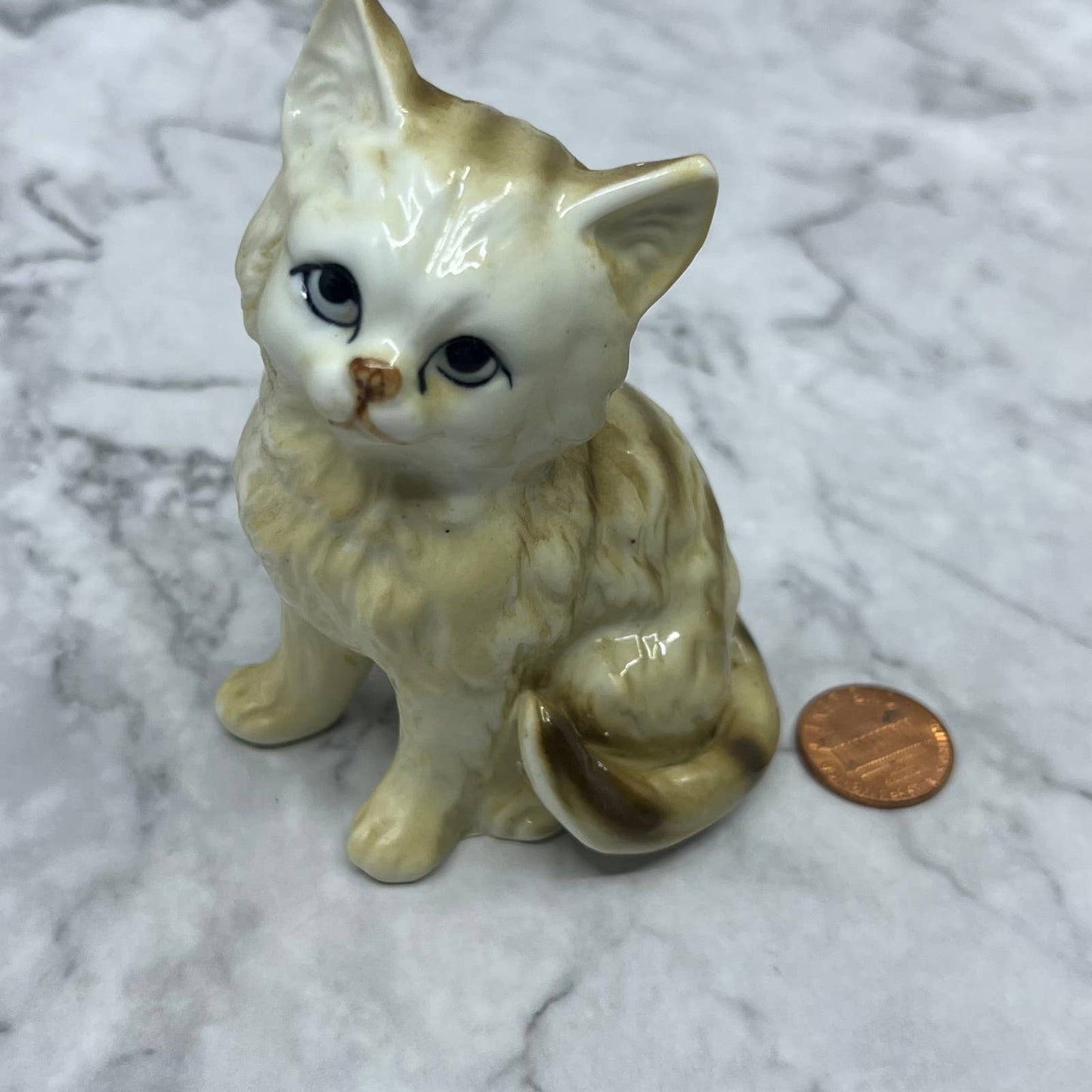 Vintage MCM Hand Painted Tabby Kitty Cat Bone China Figurine 3.5” SE1