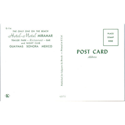 Hotel Miramar Guaymas Sonora Mexico Beach View - Original Postcard TJ7-RP3