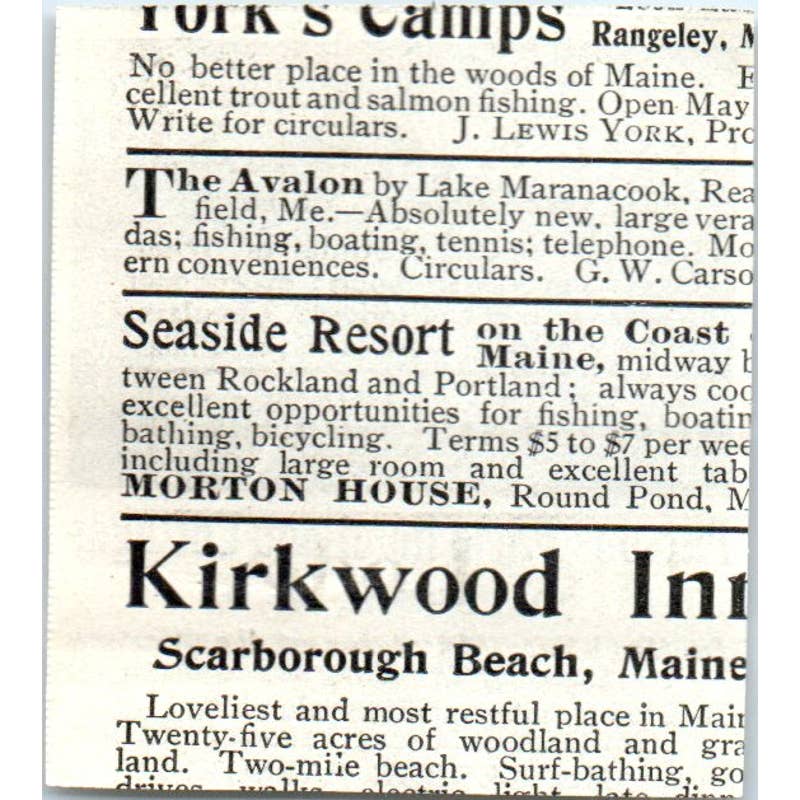 Parsons Farm Hotel & Cottages Colebrook NH George Parsons 1903 Original Ad TJ7-L