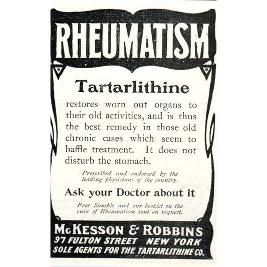 Tartarlithine McKesson & Robbins Fulton Street New York - 1903 Original Ad TJ7-S