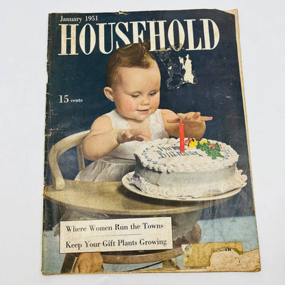 1951 JANUARY HOUSEHOLD MAGAZINE Where Women Run the Towns TD6