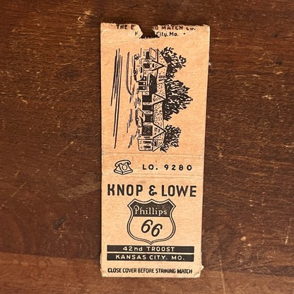 Knop & Lowe Phillips 66 Gas Kansas City MO Advertising Matchbook Cover MM9-3