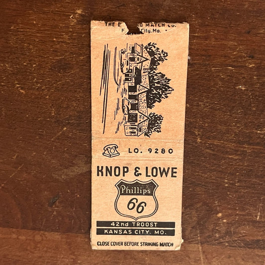 Knop & Lowe Phillips 66 Gas Kansas City MO Advertising Matchbook Cover MM9-3
