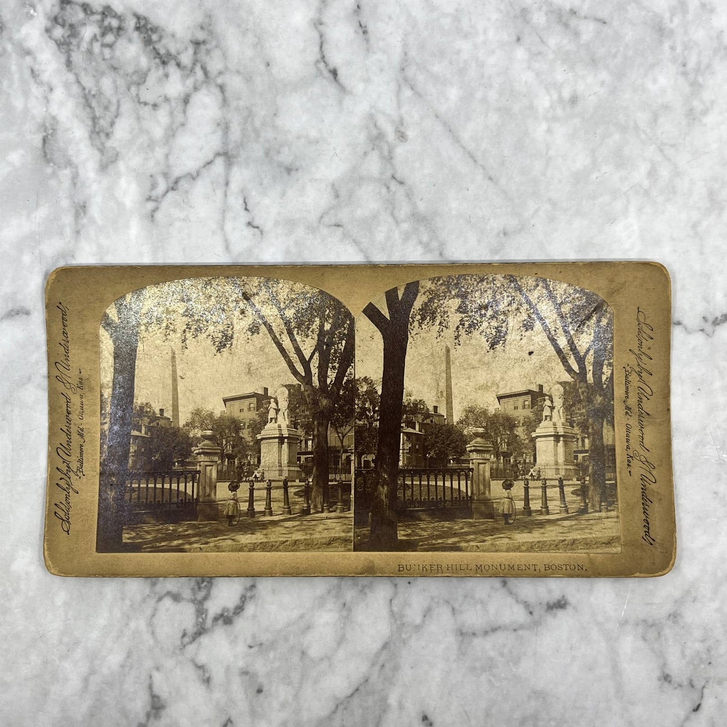 Antique Stereoview Card Bunker Hill Monument Boston TJ3