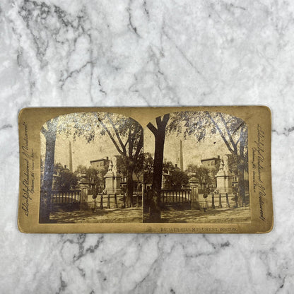 Antique Stereoview Card Bunker Hill Monument Boston TJ3