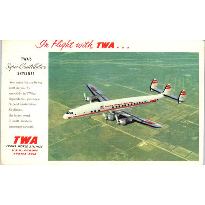 TWA Airlines Super Constellation Skyliner - Original Postcard TJ9-P1
