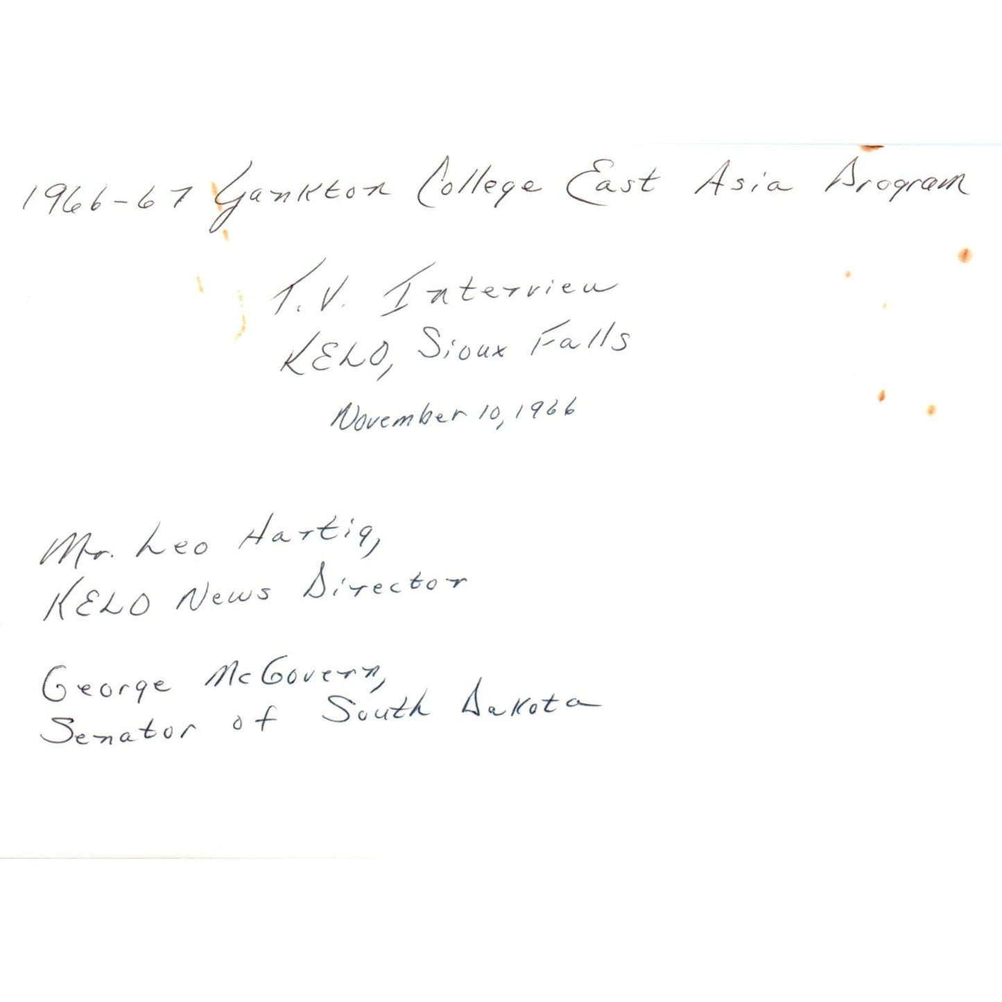 Senator George McGovern KELO Interview Leo Hartig 1966 Original Photo 5x7 TK1-P5