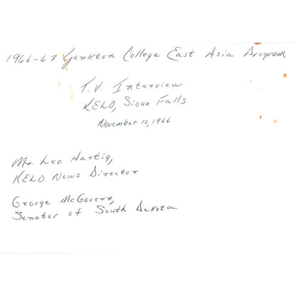 Senator George McGovern KELO Interview Leo Hartig 1966 Original Photo 5x7 TK1-P5