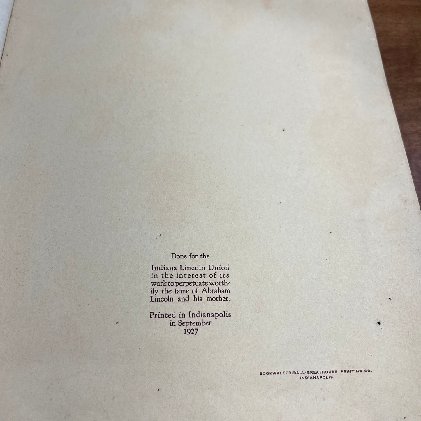 1927 Lincoln Memorials Booklet 16 pg w Pictures Bookwalter Indianapolis L2-1
