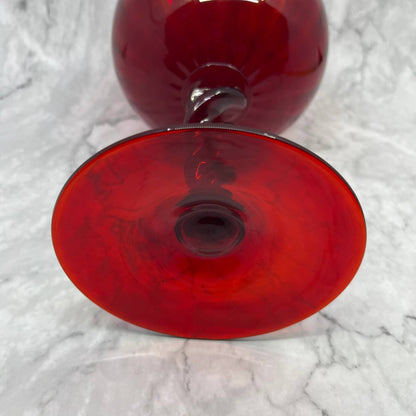 Vtg Empoli Snifter Bowl Goblet Red Optic Twisted Stem 12" Italian Art Glass TE4