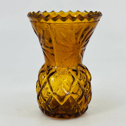 Vintage Amber Indiana Glass Diamond Point Sawtooth Edge Toothpick Holder 3” SA1