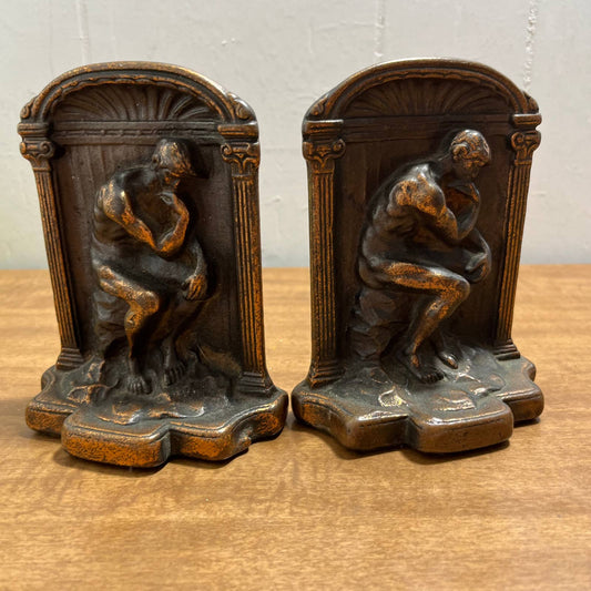 Antique 1920 Heavy Bronze Art Deco BOOKENDS "The Thinker" Rodin TG8