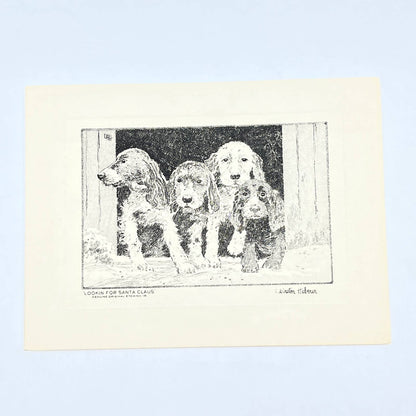 Original Etching Lookin for Santa Claus 4 Cocker Spaniel Dog Winston Haberer AC1