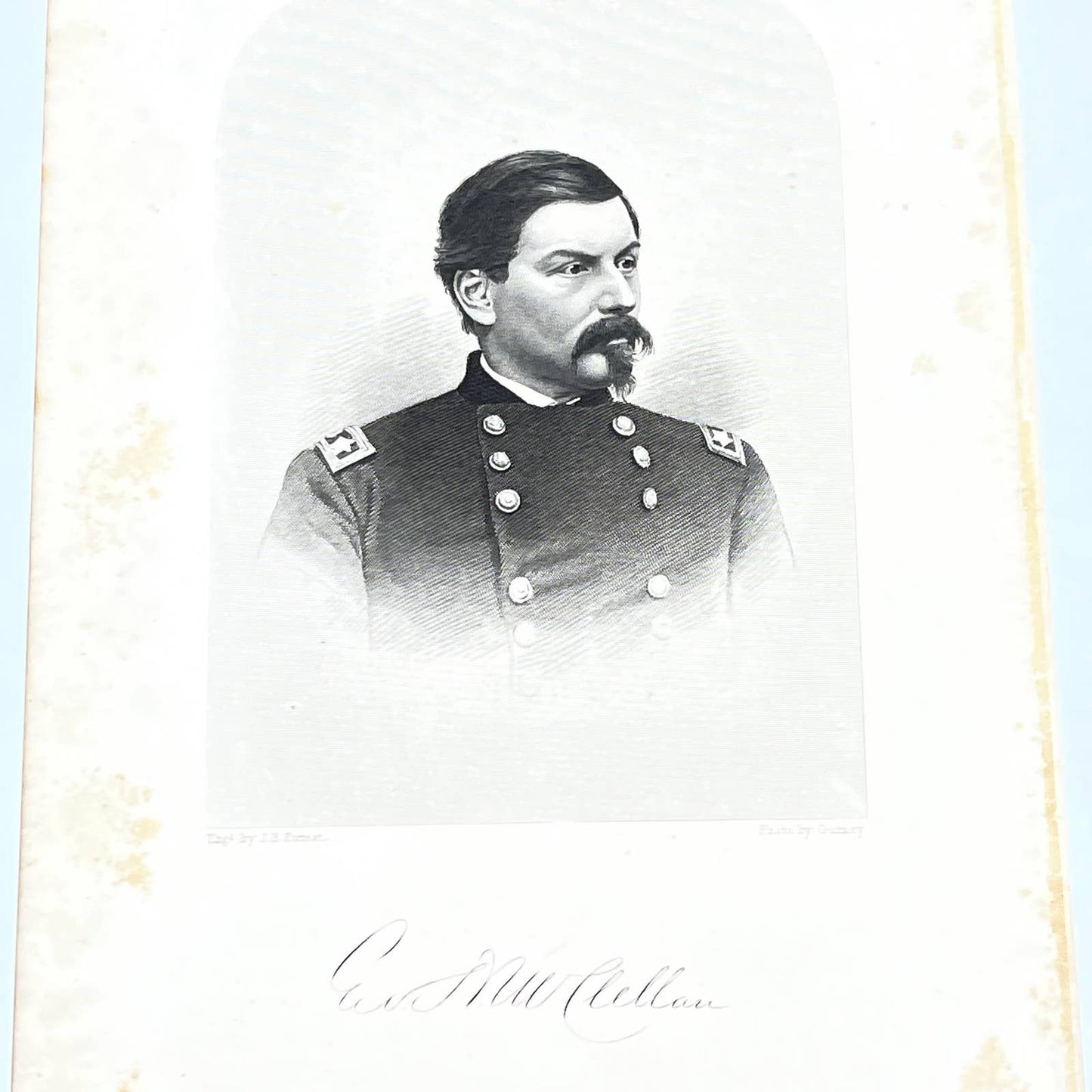 1867 Original Steel Art Engraving - Union General George McClellan 9x5" AC3-2