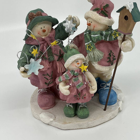 Vintage Merry Snowman Family w/ Birdhouse Resin Sculpture Figurine 6” TB5