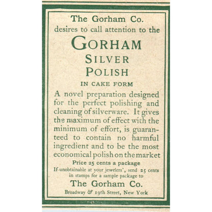 Gorham Polish Silver The Gorham Co Broadway & 19th NY - 1903 Original Ad TJ7-S