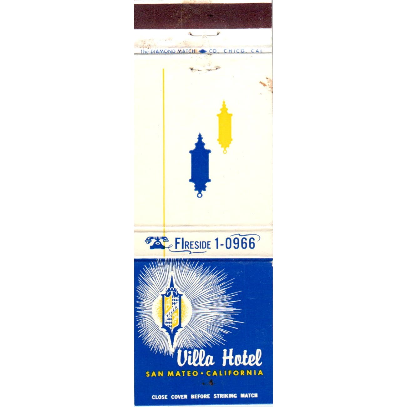 Villa Hotel San Mateo California Advertising Matchbook Cover SA9-M10