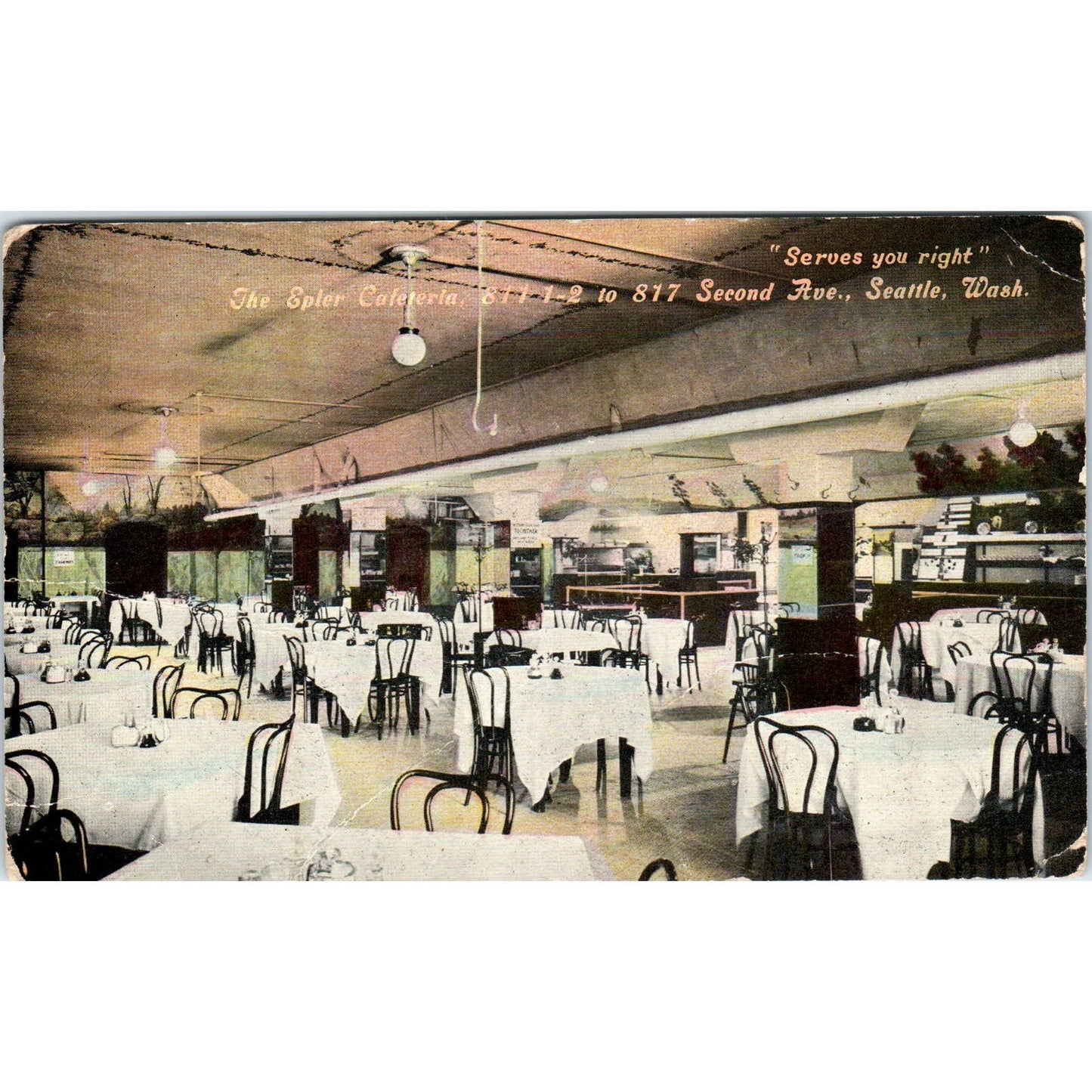 Antique Postcard The Epler Cafeteria Interior Second Ave Seattle Washington TD9