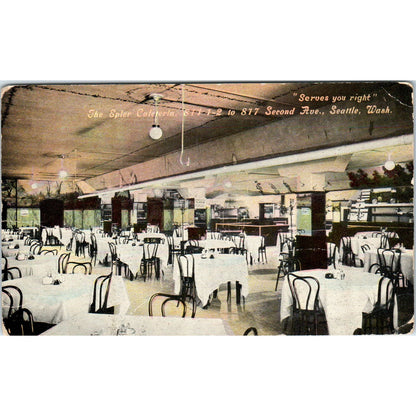 Antique Postcard The Epler Cafeteria Interior Second Ave Seattle Washington TD9