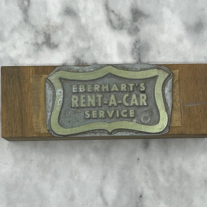 Vintage Printing Letterpress Printers Block Plate Eberhart's Rent-A-Car TJ55