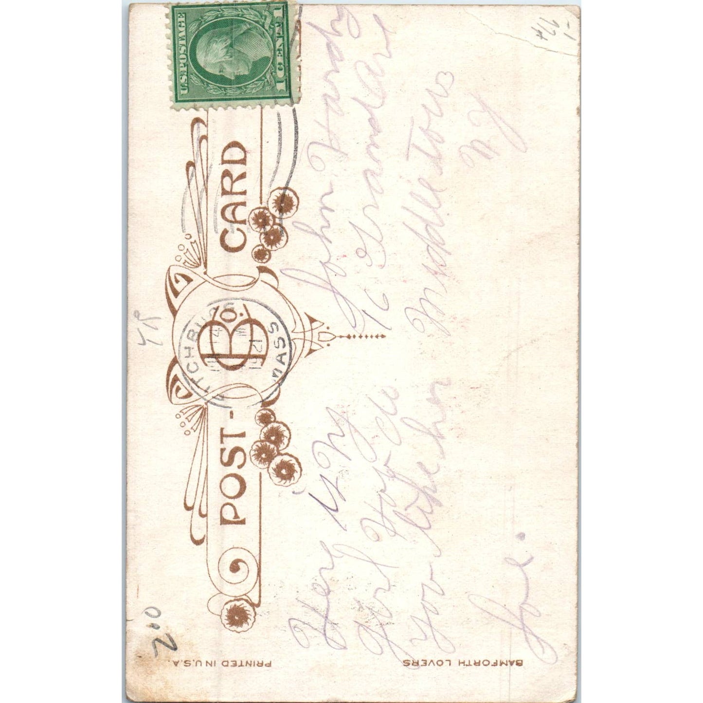 1921 Fitchburg Mass Victorian Couple Romance Original Postcard TK1-P19