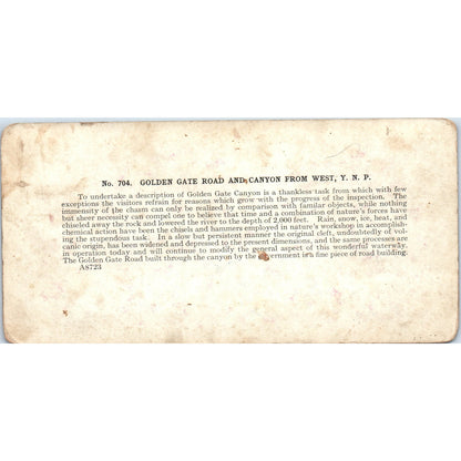 Golden Gate Road and Canon From West Yellowstone Antique Stereoview Card H3-2