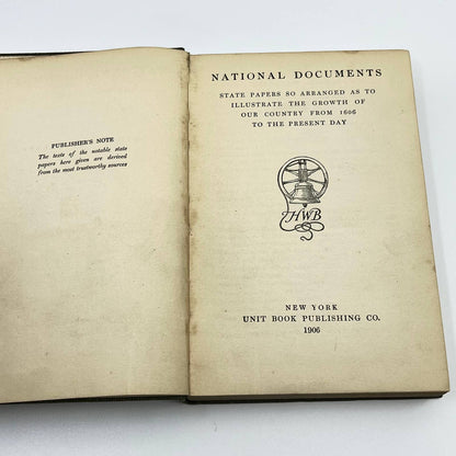 1906 National Documents - State Papers - by Howard Wilford Bell TF3