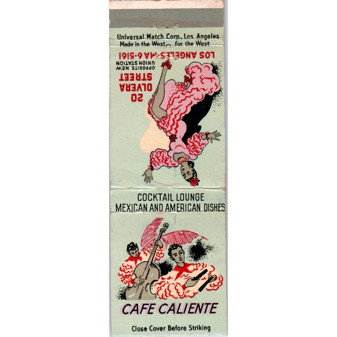 Cafe Caliente Los Angeles CA Advertising Matchbook Cover SA9-M8