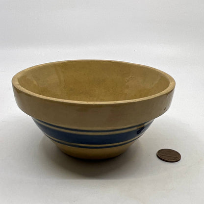 Antique HULL Pottery Blue Banded Yellow Ware Small Mixing Bowl 5" Diameter TH5