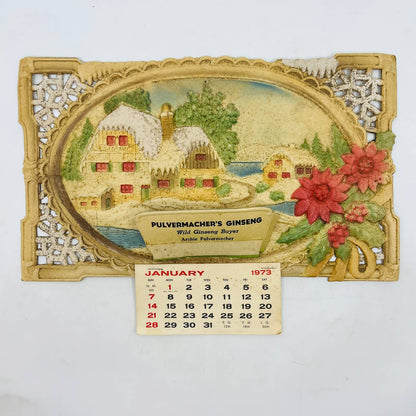 1973 Die Cut Embossed Calendar Pulvermacher Ginseng Buyer Richland Center WI TD3