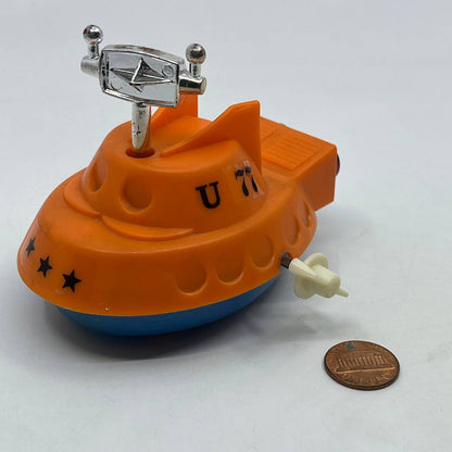 1970s Wind Up Submarine w/ Wheels U77 Hong Kong WORKS 4" TH7