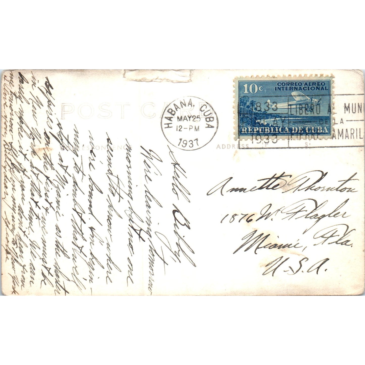 Missions Avenue 1937 Havana Cuba Original Postcard P3-1