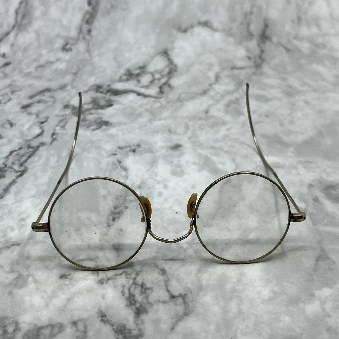 Vintage Art Deco Etched Round Circle Frame Eyeglasses Frames 4.5” w/ Case SE9