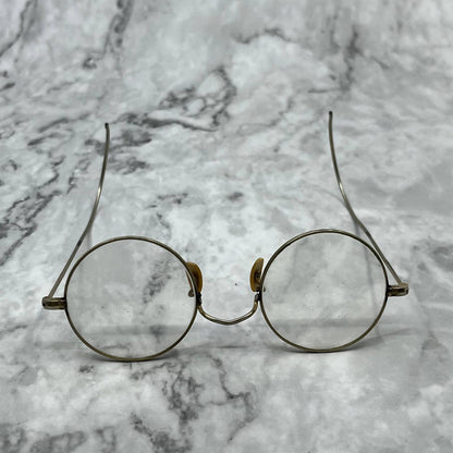 Vintage Art Deco Etched Round Circle Frame Eyeglasses Frames 4.5” w/ Case SE9
