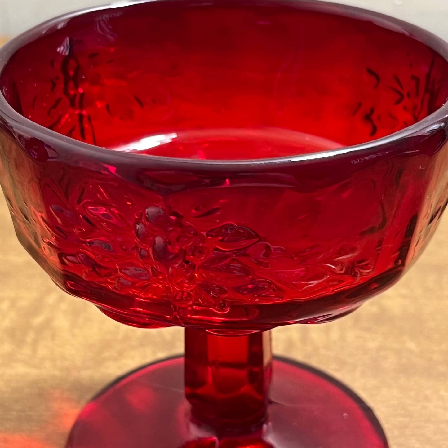 VTG Westmoreland Paneled Grape Dessert Compote AMBERINA Ruby Red 4” GLOWS TA9