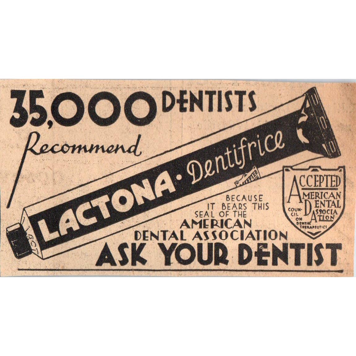 1935 Minneapolis Journal Newspaper Ad Lactona Dentifrice Toothpaste FL5-6