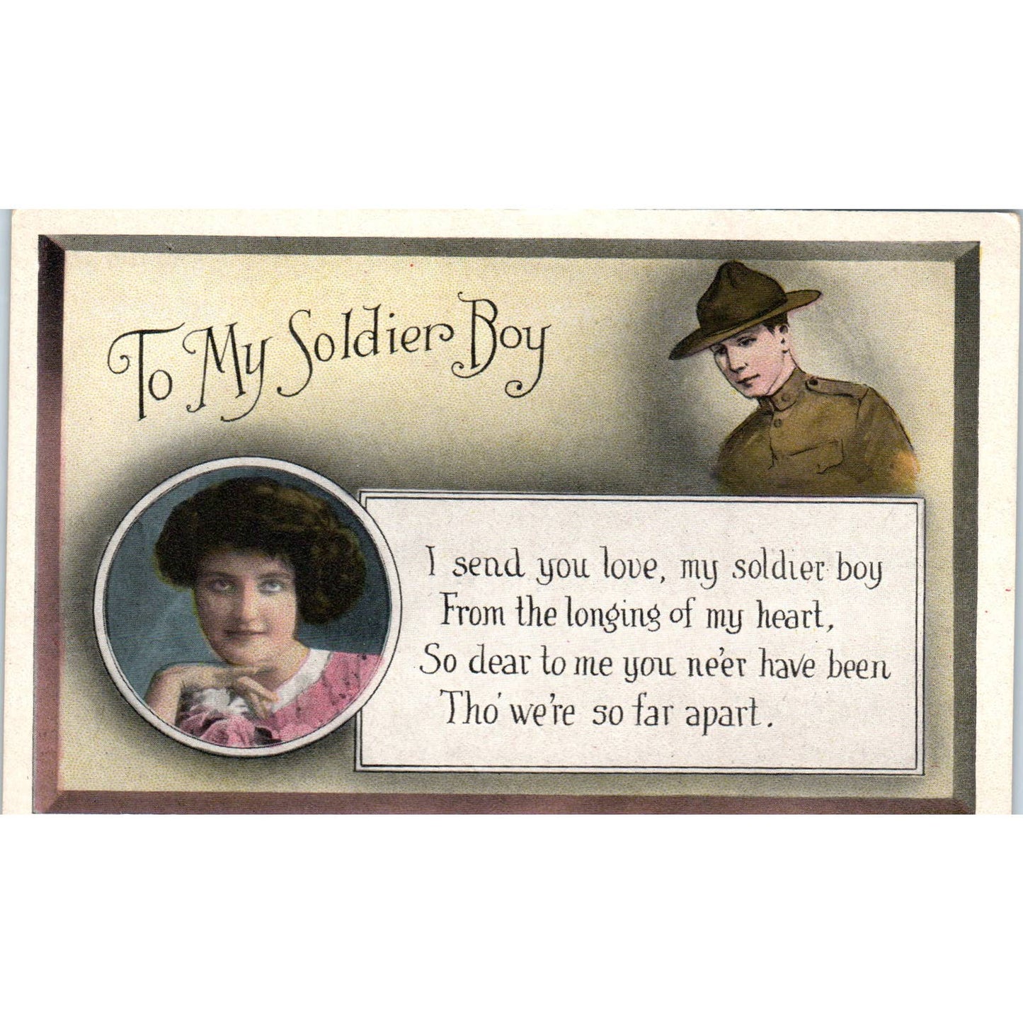 c1918 WWI Soldier Romance Postcard To My Soldier Boy Poem SE4