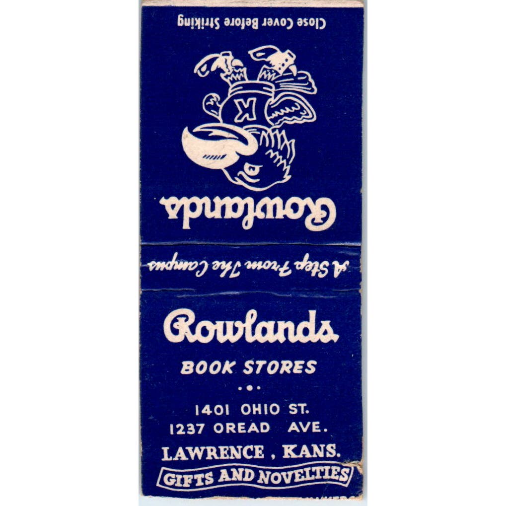 Rowlands Book Stores Lawrence Kansas Advertising Matchbook Cover SA9-M1