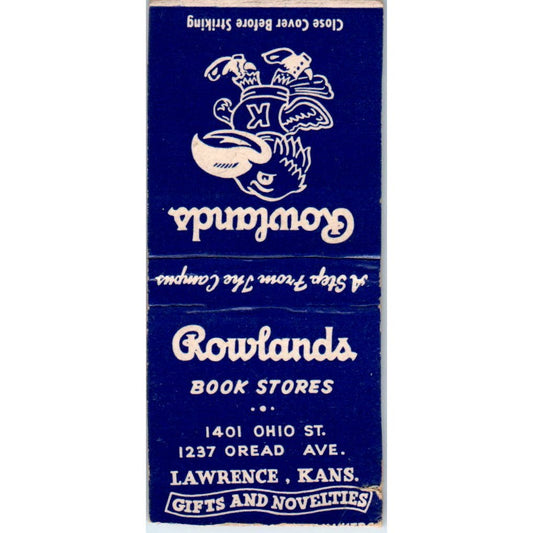 Rowlands Book Stores Lawrence Kansas Advertising Matchbook Cover SA9-M1