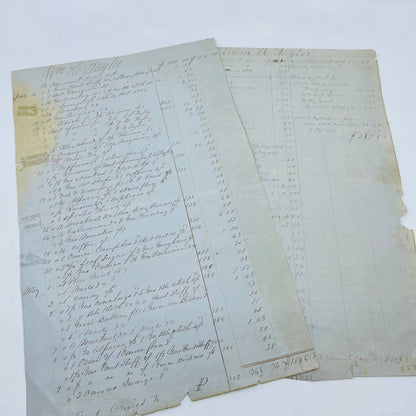 RARE 1870s Set 2 General Store Customer Purchase Credit Records Handwritten FL1