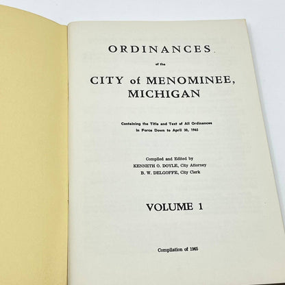 1965 Ordinances of the City of Menomoniee MI - Kenneth O. Doyle TF8