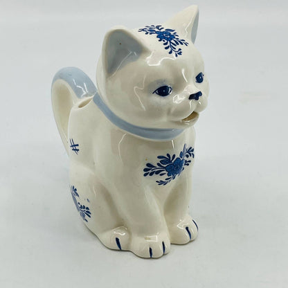 Vintage Porcelain Delft Blue & White Kitty Cat Creamer 5” TC2