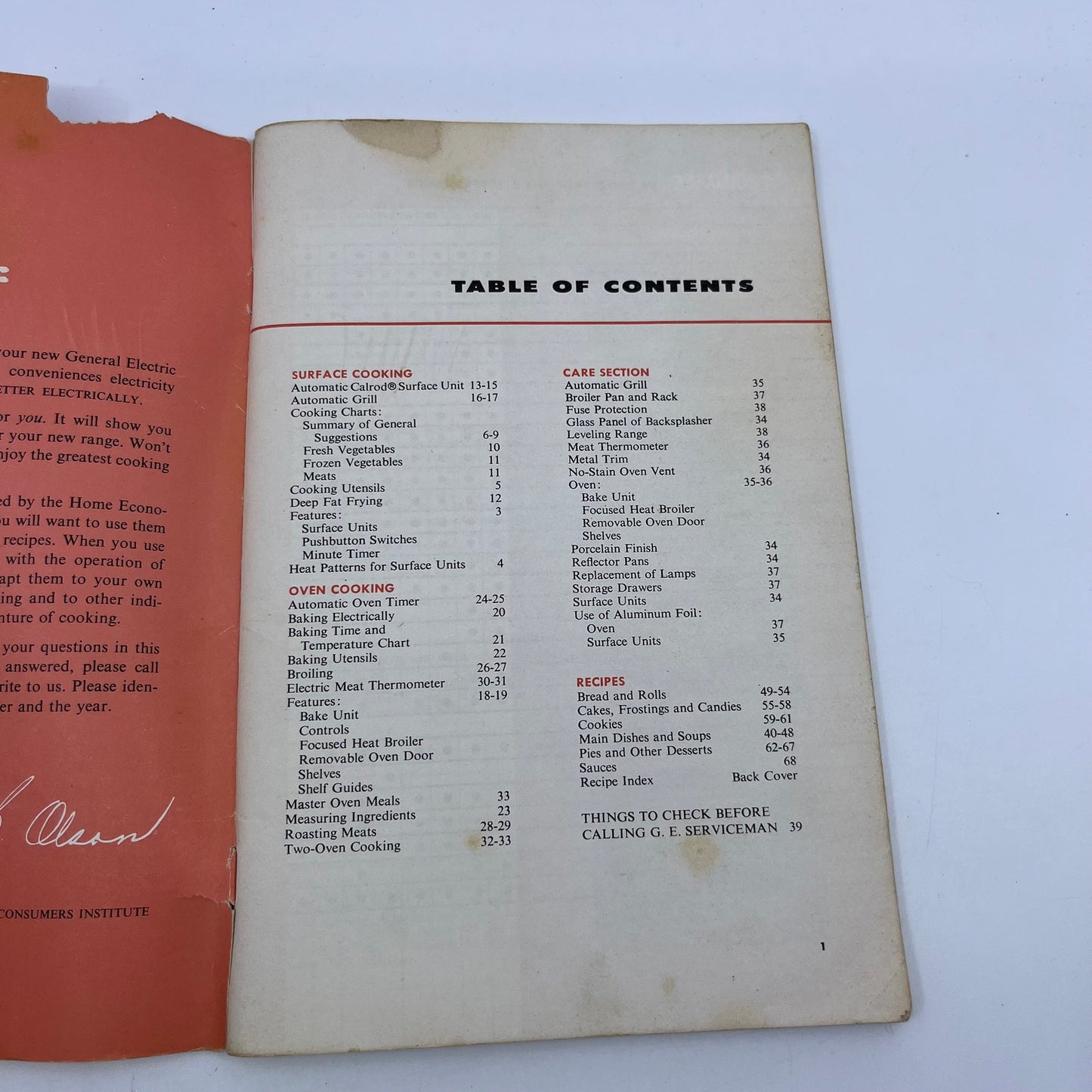 1957 How to Enjoy cooking with Your General Electric Range Cookbook Book TG6